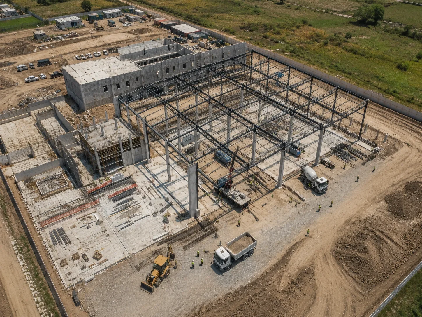 Vista aérea de estructura metálica en construcción