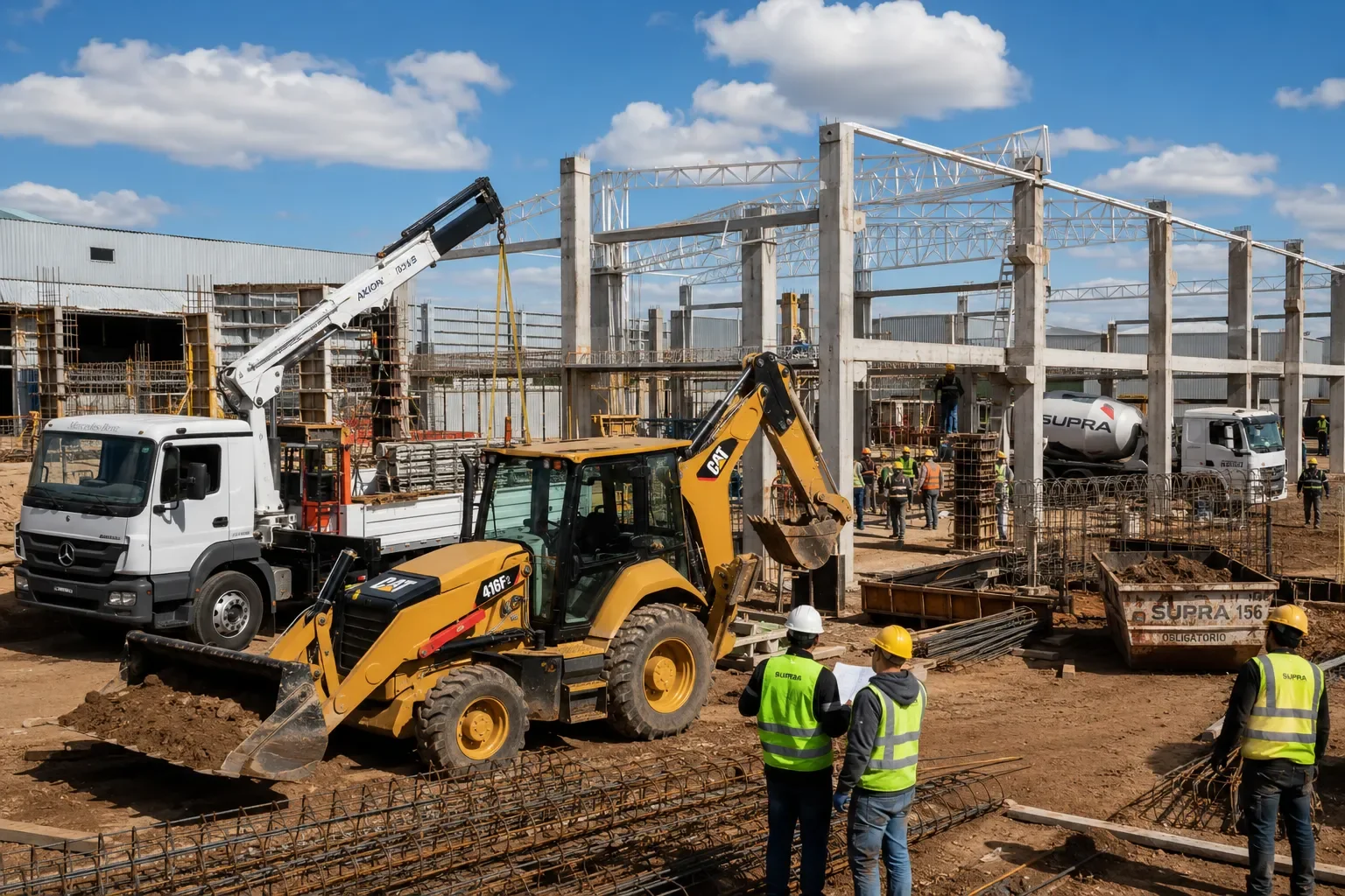 Obra industrial con maquinaria y equipo de trabajo